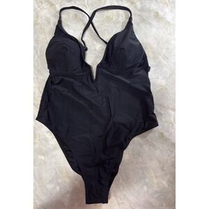 Cupshe Black One Piece Swimsuit V Neck Crisscross Strap Bathing Suit L